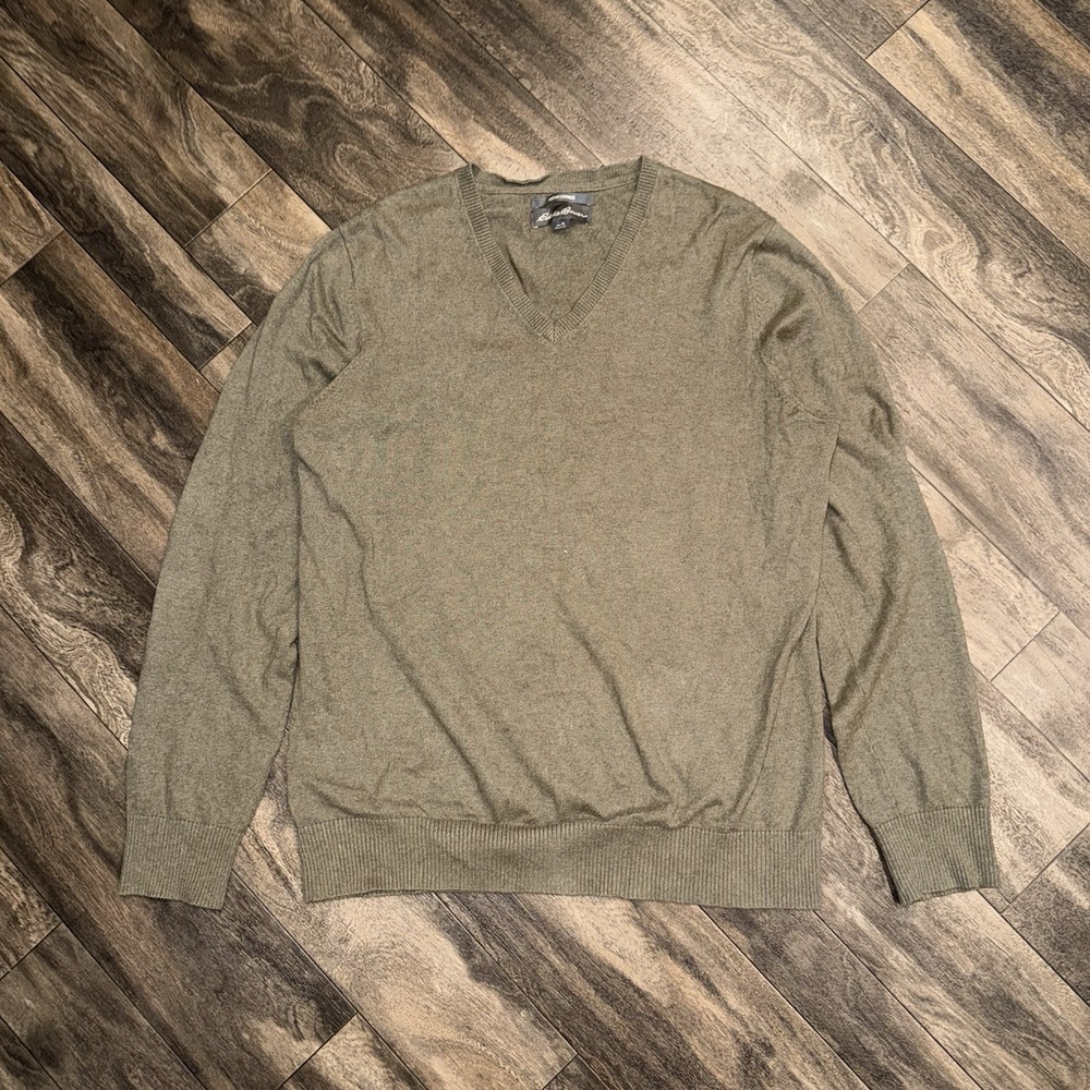 Eddie Bauer Cotton Cashmere V-Neck Pullover Sweatshirt Men's TL Green Soft Knit